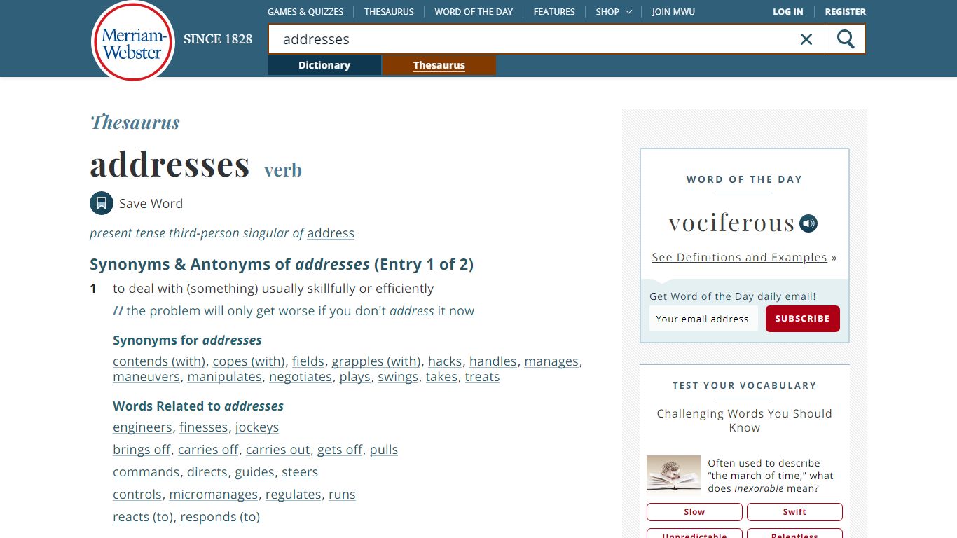 188 Synonyms of ADDRESSES | Merriam-Webster Thesaurus